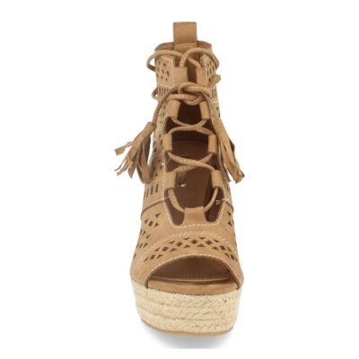 Sandalia de Cuña con Yute, Calados y Cordones - Imagen 4