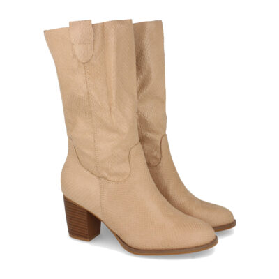 Bota de Tacón con Estampado de Serpiente