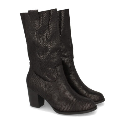 Bota de Tacón con Estampado de Serpiente