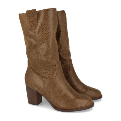 Bota de Tacón con Estampado de Serpiente
