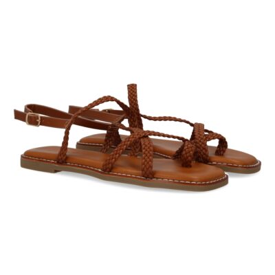 Sandalias planas de mujer, elegantes y comodas, diseño trenzado con cierre de hebilla ajustables