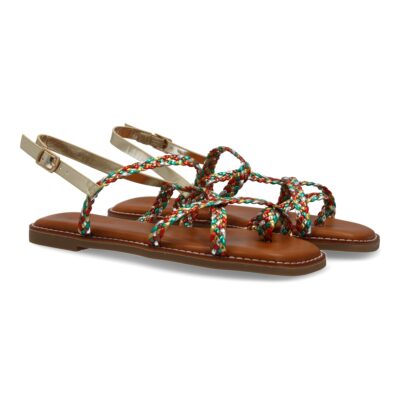 Sandalias planas de mujer, elegantes y comodas, diseño trenzado con cierre de hebilla ajustables