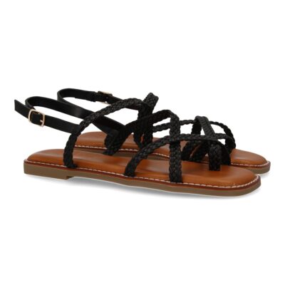 Sandalias planas de mujer, elegantes y comodas, diseño trenzado con cierre de hebilla ajustables