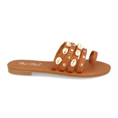 Sandalia Plana de Esclava con Conchas en Pala