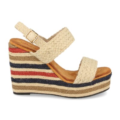 Sandalia de Cuña con Yute Multicolor y Hebillas