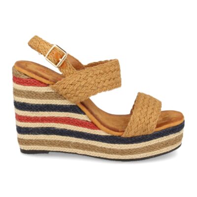 Sandalia de Cuña con Yute Multicolor y Hebillas