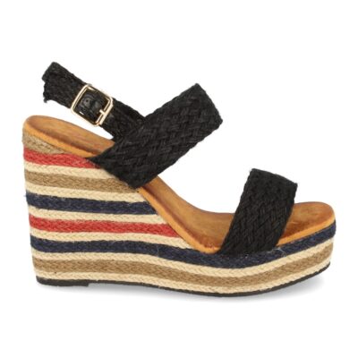 Sandalia de Cuña con Yute Multicolor y Hebillas