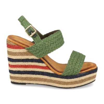 Sandalia de Cuña con Yute Multicolor y Hebillas