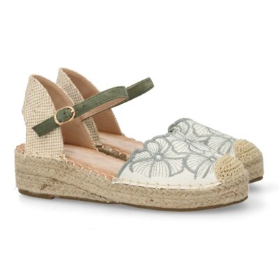 Sandalia de cuña de yute para mujer, comodas y elegantes, diseño de flores