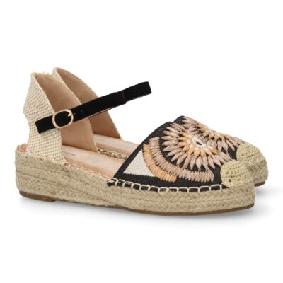 Sandalia de cuña de yute para mujer, comodas y elegantes, diseño de flores