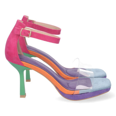 Sandalia de Tacon Fino Multicolor con Hebilla