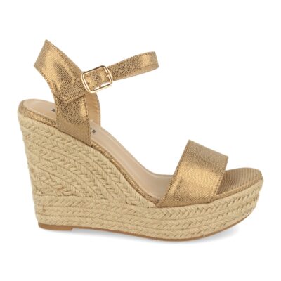 Sandalia de Cuña Estilo Ankle Strap con Yute y Hebilla