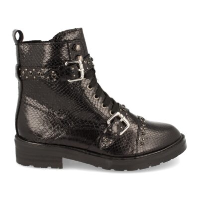 Botin Plano con Estampado Hebillas Strass y Cordones