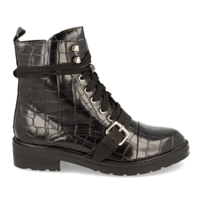 Botin Plano con Estampado de Cocodrilo y Cordones