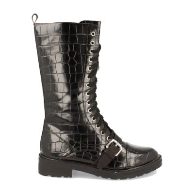 Bota Plano con Estampado de Cocodrilo y Cordones