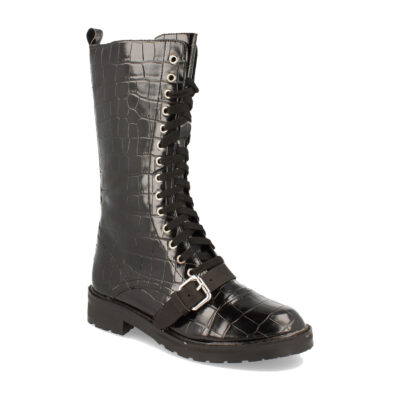 Bota Plano con Estampado de Cocodrilo y Cordones - Imagen 2