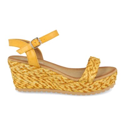 Sandalia Mujer Ankle Strap con Cuña de Rafia y Hebilla