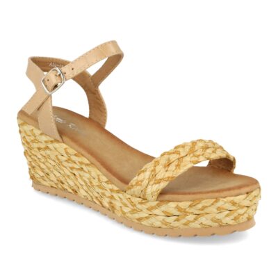 Sandalia Mujer Ankle Strap con Cuña de Rafia y Hebilla - Imagen 2