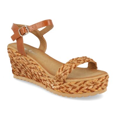 Sandalia Mujer Ankle Strap con Cuña de Rafia y Hebilla - Imagen 2