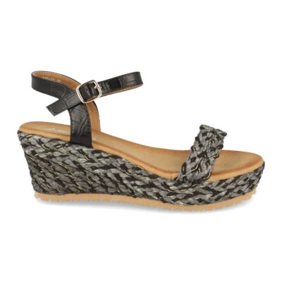 Sandalia Mujer Ankle Strap con Cuña de Rafia y Hebilla