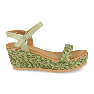 Sandalia Mujer Ankle Strap con Cuña de Rafia y Hebilla