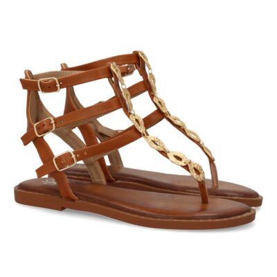 Sandalias planas para mujer, comodas y elegantes, diseño moderno con multiples correas y detalles metalicos
