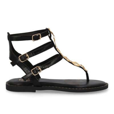 Sandalias planas para mujer, comodas y elegantes, diseño moderno con multiples correas y detalles metalicos - Imagen 3