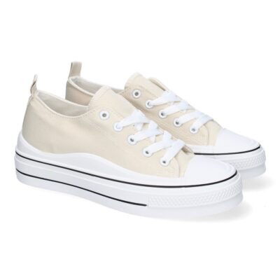 Zapatilla Plana de Mujer, Estilo Bamba, con Material Textil, y Cierre de Cordones