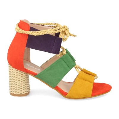 Sandalia Multicolor con Tacon Ovalado y Cordones