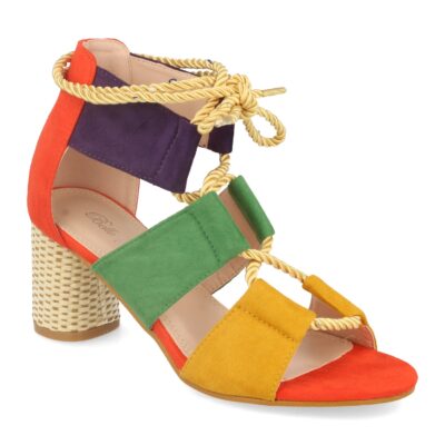 Sandalia Multicolor con Tacon Ovalado y Cordones - Imagen 2