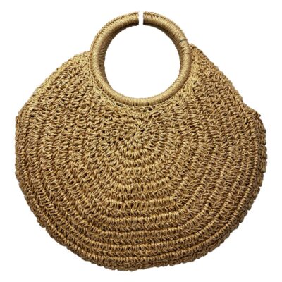 Bandolera de Rafia con Asa Redonda Doble Bolsillo Interior