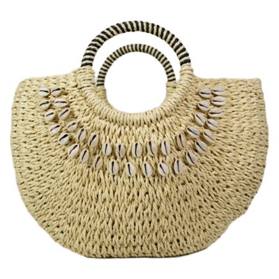 Bolso de Mano con Rafia y Conchas Marineras