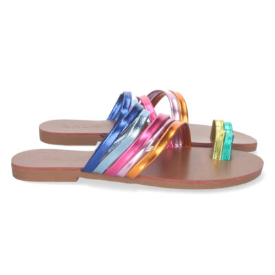 Sandalia Plana Comoda con Tiras Multicolor