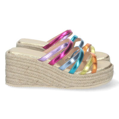 Sandalia de Cuña con Yute y Tiras Multicolor