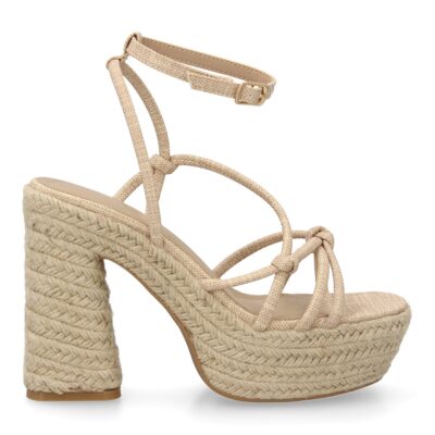 Sandalia de tacón de yute para mujer, comodas y elegantes, diseño moderno con tiras cruzadas - Imagen 2