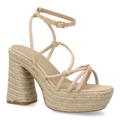 Sandalia de tacón de yute para mujer, comodas y elegantes, diseño moderno con tiras cruzadas - Imagen 3