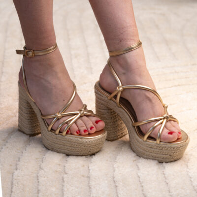 Sandalia de tacón de yute para mujer, comodas y elegantes, diseño moderno con tiras cruzadas - Imagen 2