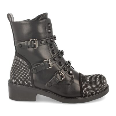 Botin de Mujer Estilo Motero con Strass y Hebillas