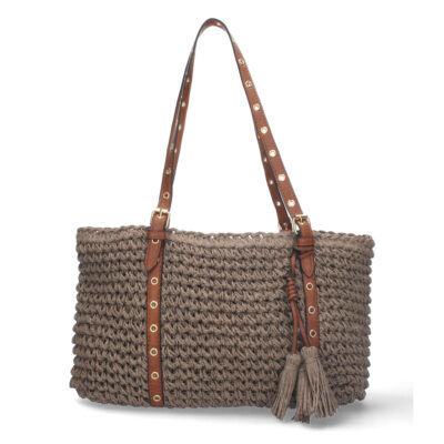Bolso de Hombro Rafia y Cremallera