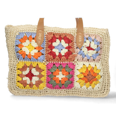 Capazo de Rafia con Bordado de Flores - Imagen 3
