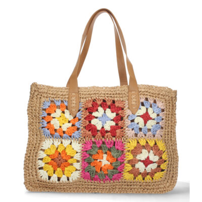 Capazo de Rafia con Bordado de Flores
