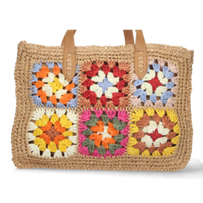 Capazo de Rafia con Bordado de Flores - Imagen 3