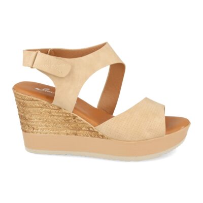Sandalia Ankle Strap con Cuña de Yute y Cierre de Velcro