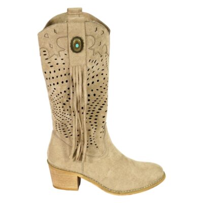 Bota de Mujer con Flecos y Adorno Metalico
