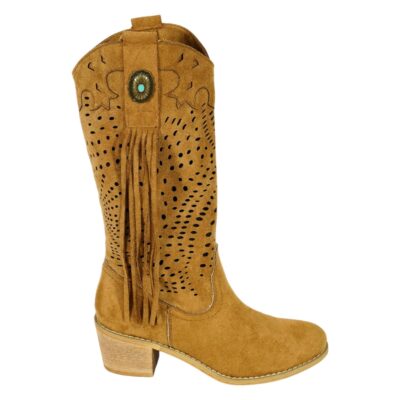 Bota de Mujer con Flecos y Adorno Metalico