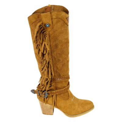 Bota Alta de Mujer con Flecos y Cremallera
