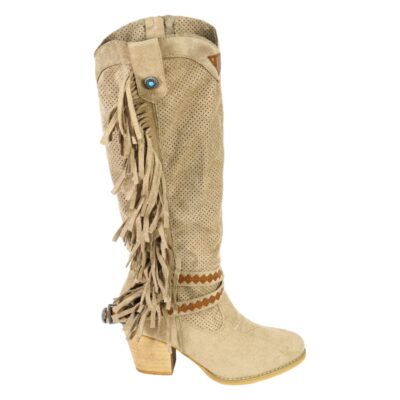 Bota Alta de Mujer con Flecos y Cremallera