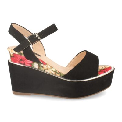 Sandalia de Cuña con Estampado Floral y Hebilla