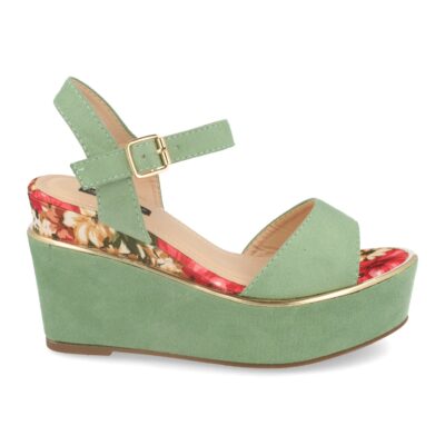 Sandalia de Cuña con Estampado Floral y Hebilla
