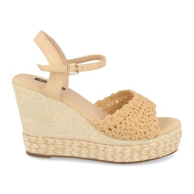 Sandalia de Cuña con Yute MultiColor y Pala Trenzada en Circulos
